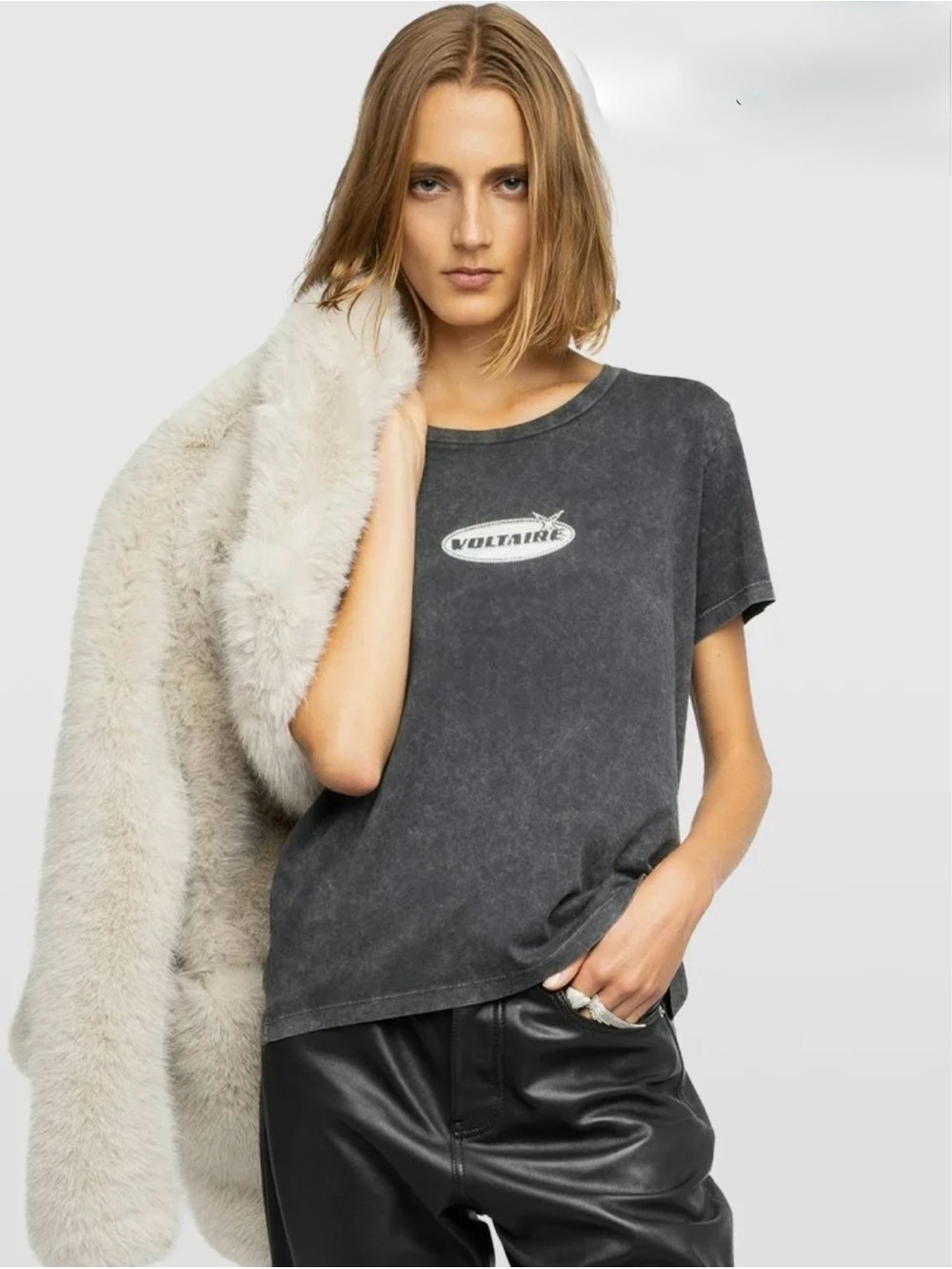 NWT Zadig & Voltaire 
Alys Graphic Tee Shirt with Rhinestones in Black, Size XS